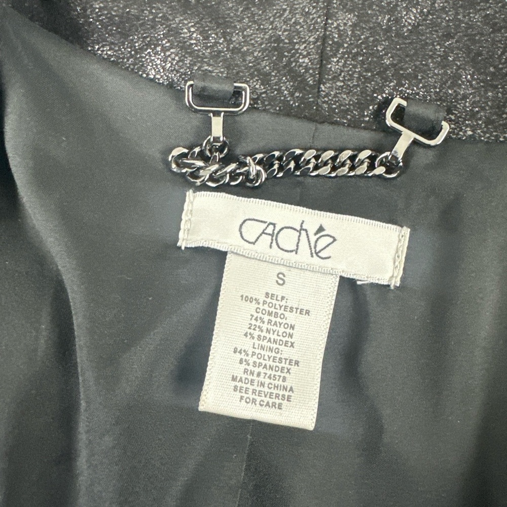 Cache Sz S Black Coated Drape Open Front Cardigan Sweater Side & Sleeve Zip - Picture 9 of 13